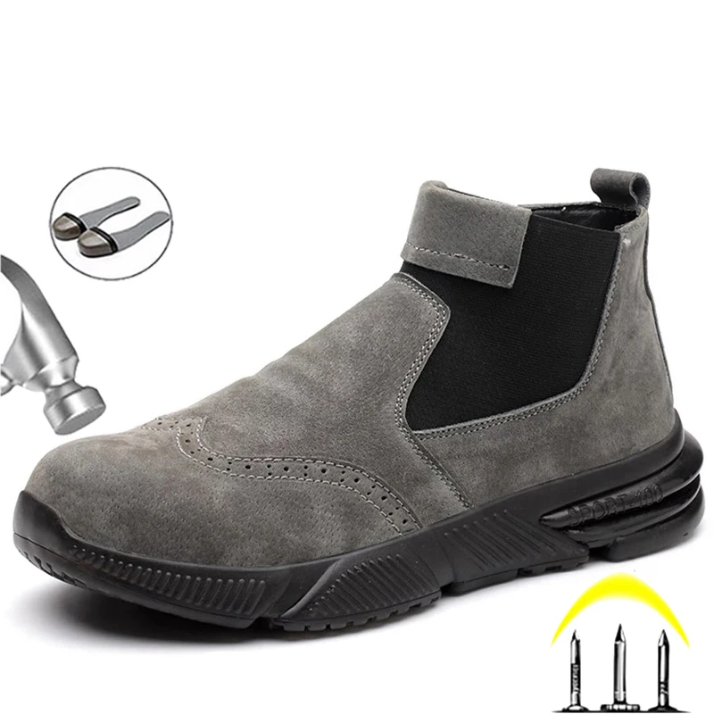 

New Male Work Shoes Anti-puncture Safety Boots Indestructible Safety Shoes Chelsea Boots Work Welder Shoes Men Steel Toe Shoes