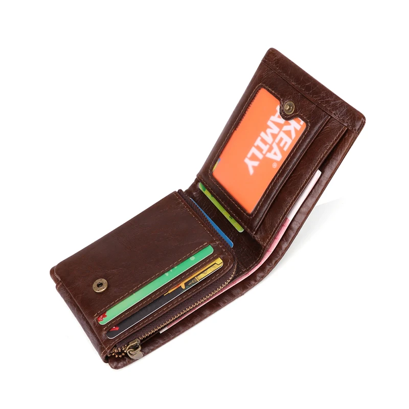 Мужской кошелек из натуральной кожи с блокировкой Rfid, мужские короткие винтажные тройные кошельки, кошелек, кредитный держатель для карт с отделением для монет