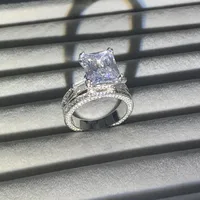 US Size 5-10 Luxury Jewelry 925 Sterling Silver Princess Cut Big AAAAA Cubic Zircon Square CZ Women Wedding Eiffel Tower Ring
