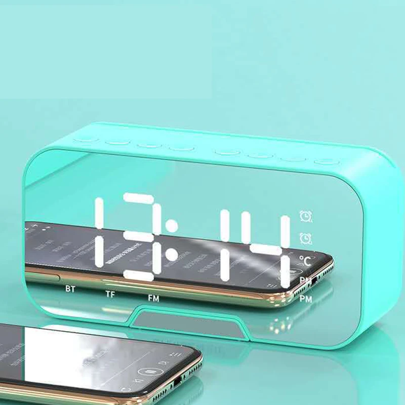 Светодиодный зеркальный цифровой будильник беспроводной Bluetooth динамик MP3 FM радио