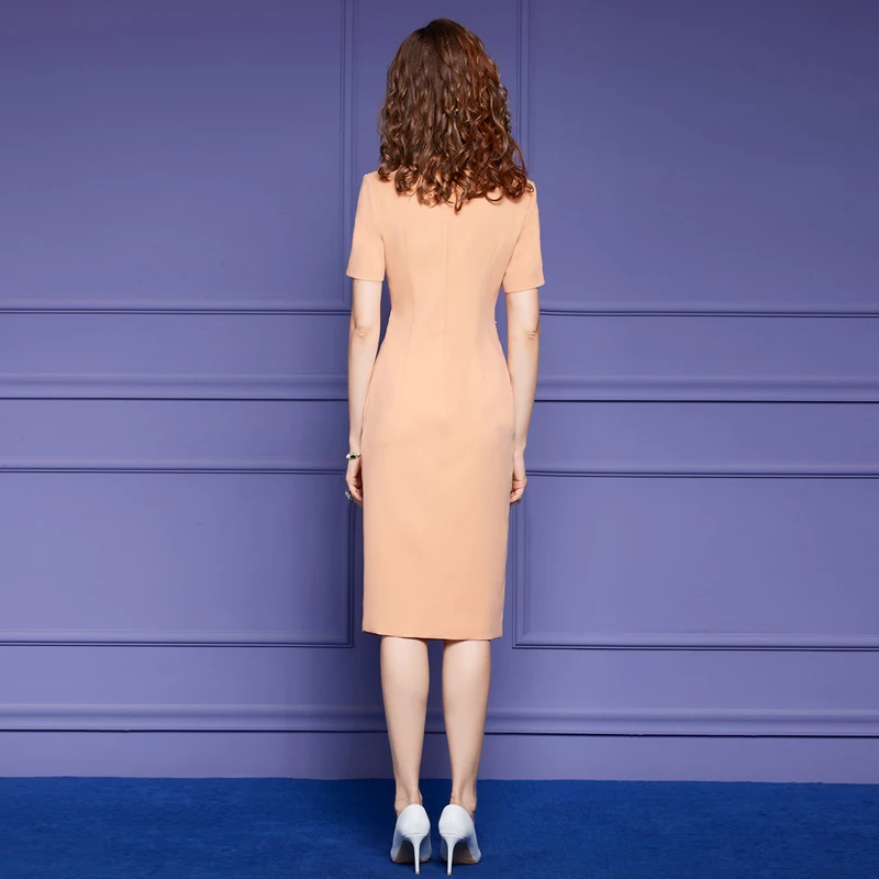 

Spring 2021 Women Elegant Runway Designers Short Sleeve Office Lady Business Dress Summer Fashion Midi Party Robe Femme