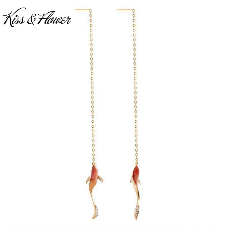 

KISS&FLOWER ER383 Fine Jewelry Wholesale Fashion Woman Bride Girl Mother Birthday Wedding Gift Koi 24KT Gold Earrings Ear Lines