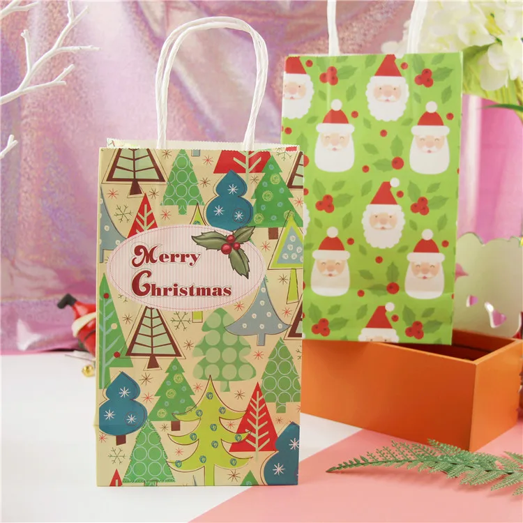 

10PCS Christmas tree gift paper bag Christmas Bags Santa Claus Favor Open Top Gift Packing paper Treat gift Bags&Holders