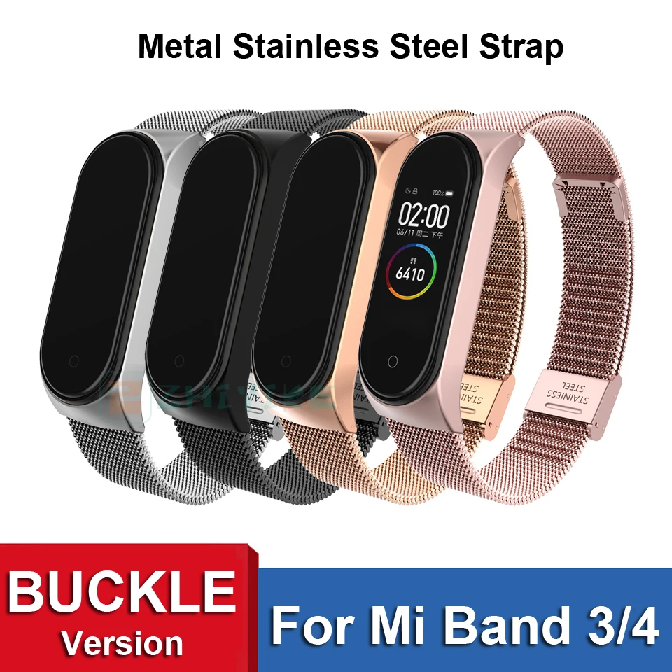 Пряжка металлический ремешок браслет для Xiaomi mi 4/3 ремешок для mi Band 4/3 ремешок из нержавеющей стали mi Band 4/3 наручный ремень