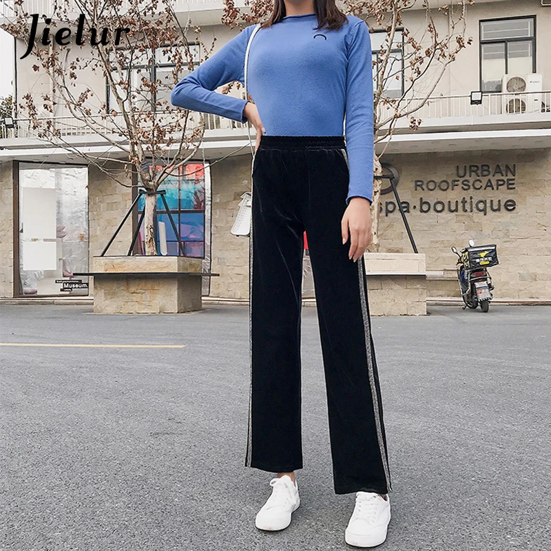 Летние тонкие брюки Jielur женские золотые бархатные широкие свободные