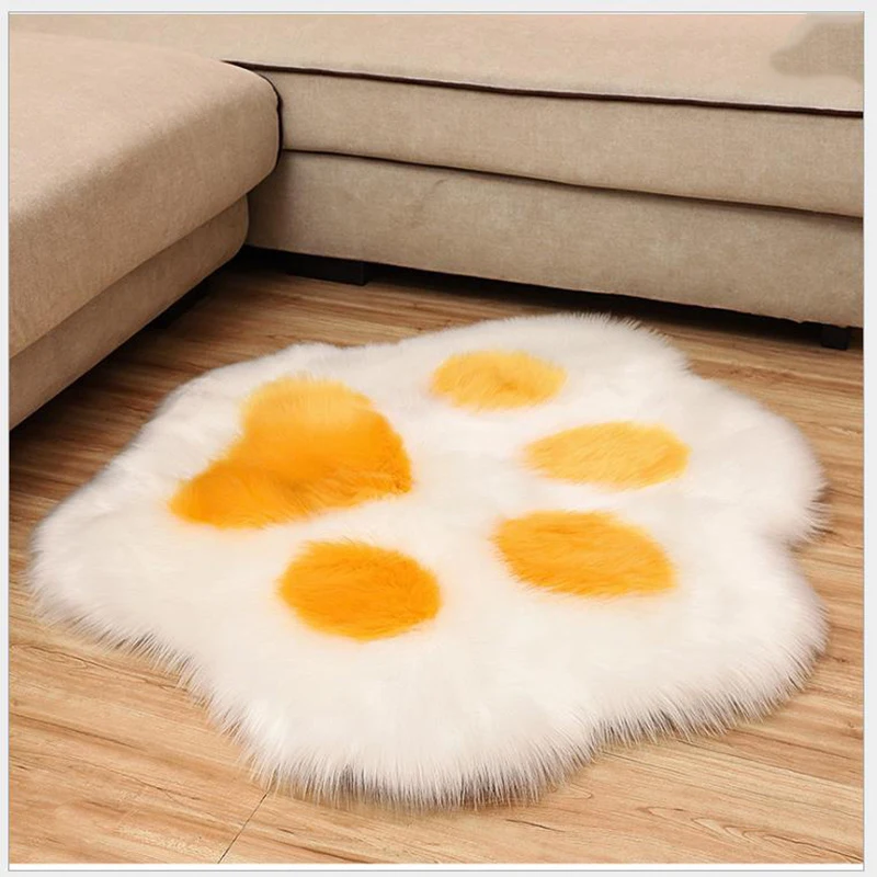 

Artificial Wool Carpet Bear Paw Fluffy Plush Cushion Living Room Bedroom Desk Foot Mats Children's Room Rug Faux Fur Shaggy Pad