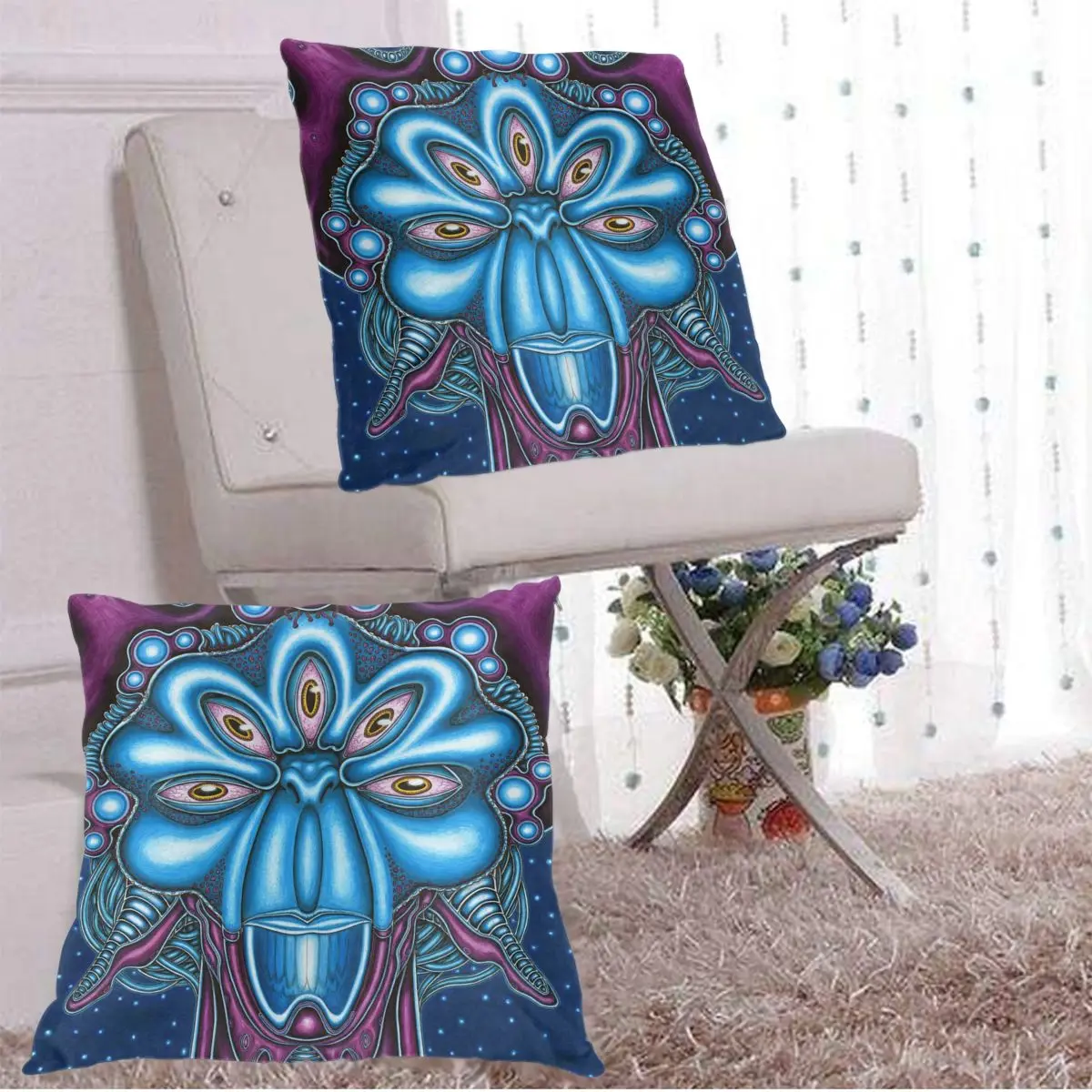 

Decorative Pillowcase Abstract Skull Throw Pillow Case Square Polyester Pillow Cover for Home Office