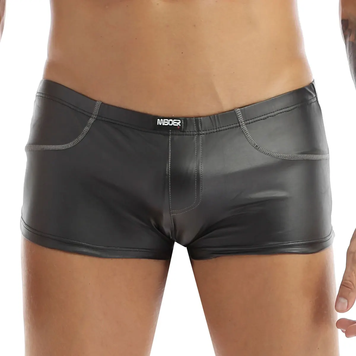 

iEFiEL Men Lingerie Panties Wetlook Boxers Shorts Costumes Patent Leather Jockstraps Gay Bulge Pouch Underwear Underpants
