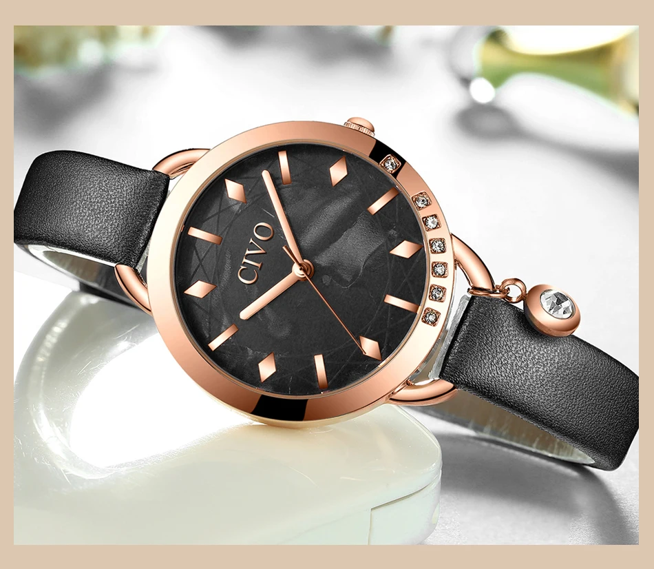 Relogio feminino CIVO модный синий кожаный ремешок женские наручные часы Роскошные Кристальные водонепроницаемые повседневные часы женские подарочные часы
