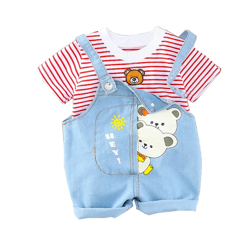 

Summer Baby Boys Girls Clothing Sets Toddler Infant Casual Clothes Short Sleeve T Shirt Overalls Cartoon Kids Vacation Outfit