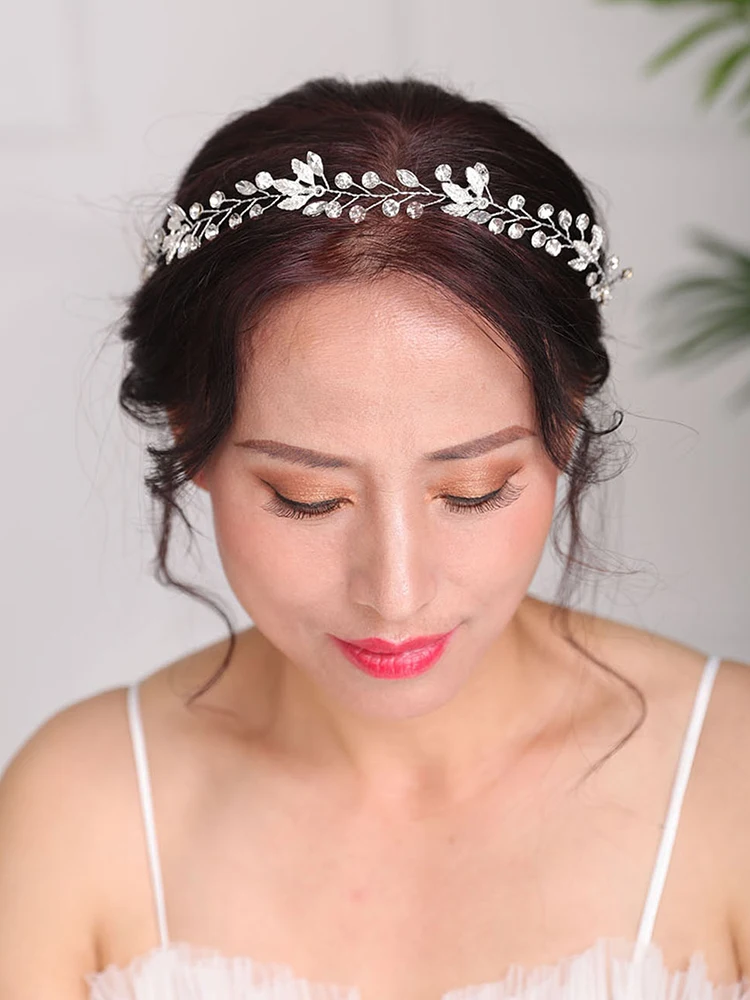 Минималистичная повязка на голову с серебряными листьями свадебные украшения