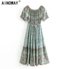 Винтажный шикарный богемный женский пляжный Макси Сарафан с цветочным принтом и открытыми плечами, женское платье без бретелек с бахромой happie vestidos