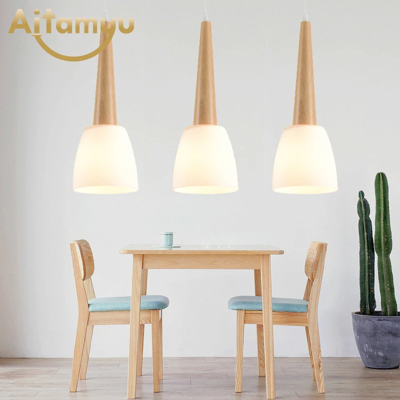 Деревянные подвесные светильники стеклянный абажур декоративная лампа для дома