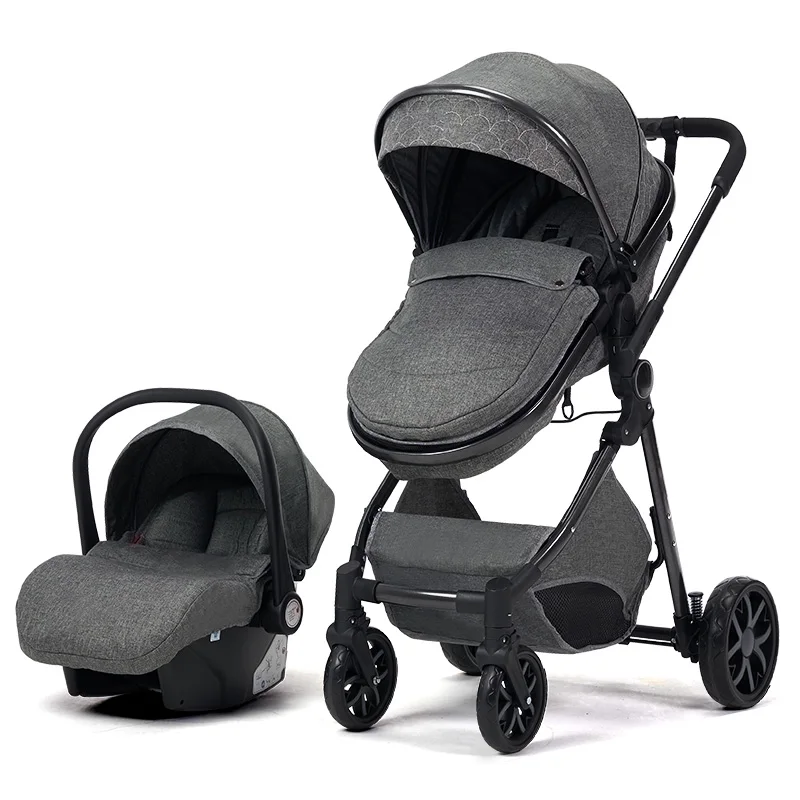 

Baby Stroller 3 in 1, Travel System High Landscape Stroller with bassinet in Folding Carriage for Newborns baby Shock Proof Car