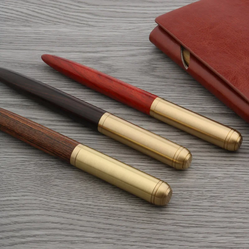 Ручка перьевая каллиграфическая изгиб под золото вращение латунь красное дерево