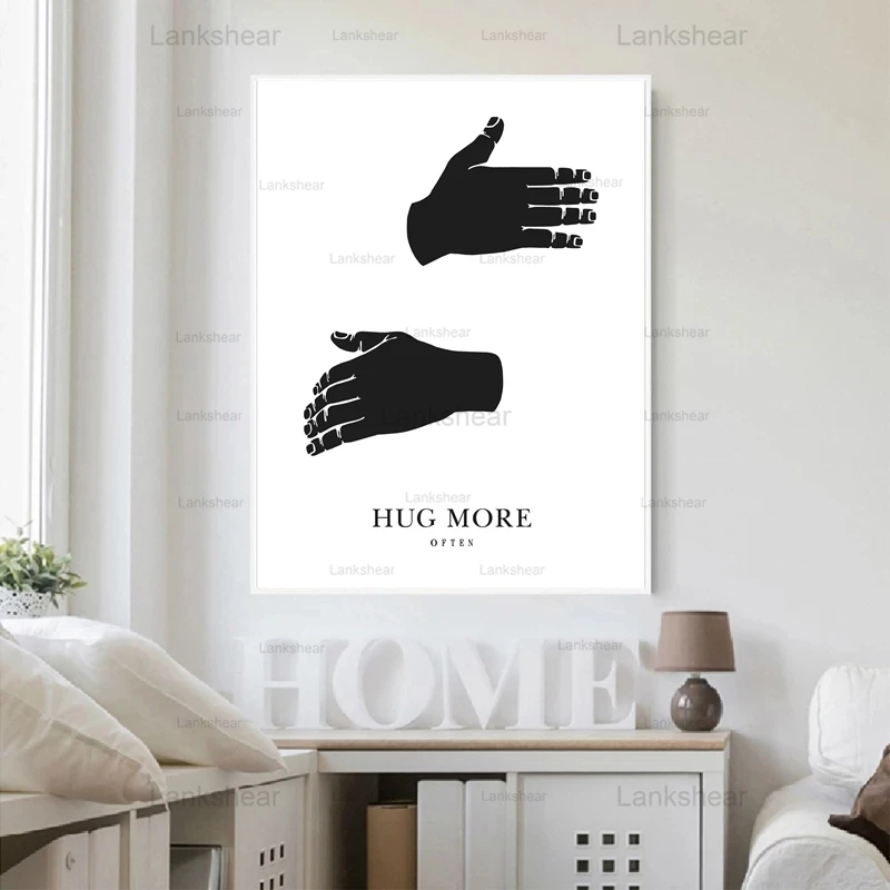 

Hug More Print Black White Poster Minimalist Wall Art Canvas Painting Scandinavian Style Living Room Decor Gift for Newlyweds