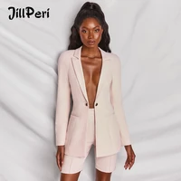 jillperi long sleeve sexy outfits for women solid office lady daily suits street wear fashion blazer and short set
