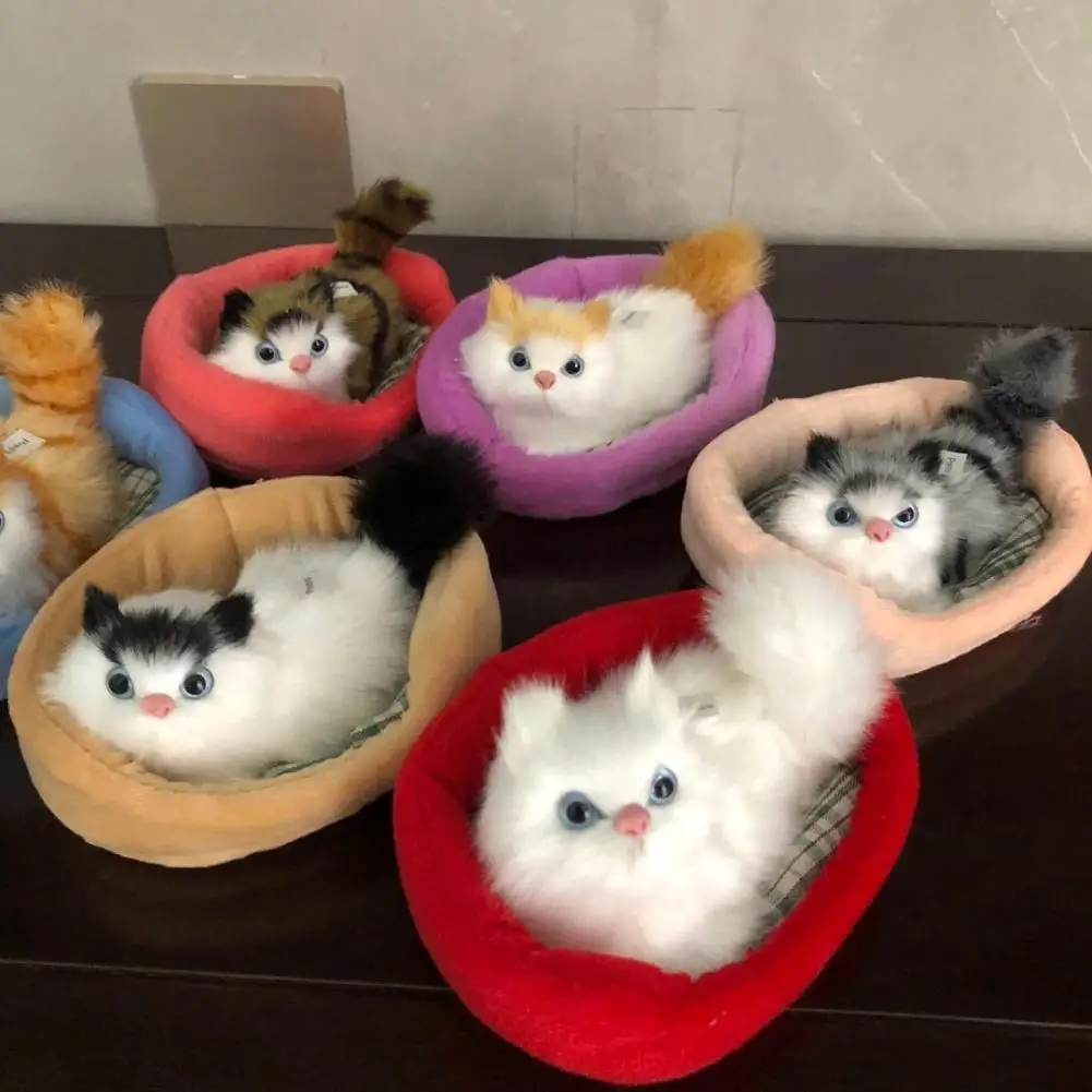 

Плюшевая игрушка с гнездом, спящие кошки, новый дизайн Имитационные, издающие звук, любимый подарок для детей на день рождения, Рождество