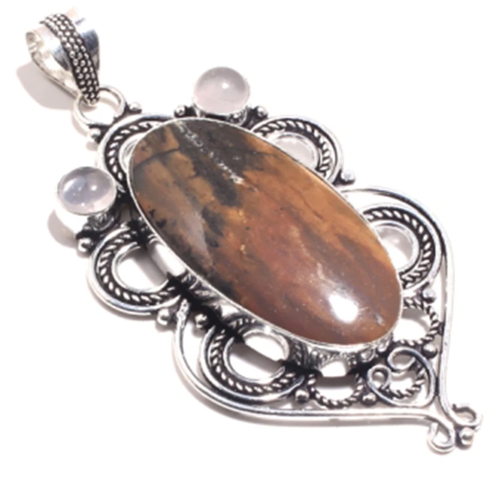 Подлинная яшма + розовый кварцевый кулон серебряное покрытие над медью ручная