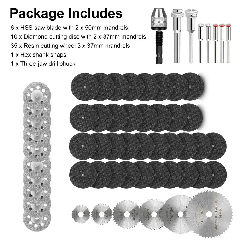 

60Pcs Rotary Cutting Wheels Tool Kit Mini HSS Saw Blades,Resin Cut Off Disc,Diamond Cutting Wheel,for Wood Glass Stone Metal