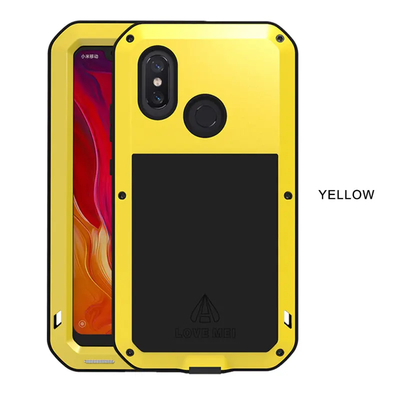 Алюминиевая металлическая броня для Xiaomi mi 8 чехол противоударный Прочный Полный корпус крышка Xiaomi mi 8 чехол Крышка mi 8 с Gorrila стеклянные крышки - Цвет: Yellow