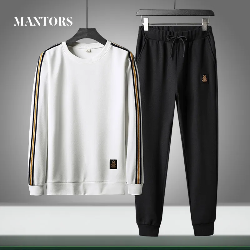 Мужской спортивный костюм с круглым вырезом повседневный однотонный для бега