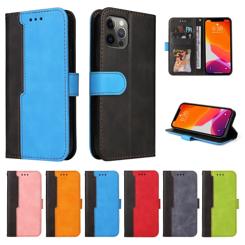 

Business Splicing Flip Wallet Leather Case for iPhone 13 12 Mini 11 Pro Max 6 7 8 Plus SE 2020 X XS XR Shockproof Phone Cover