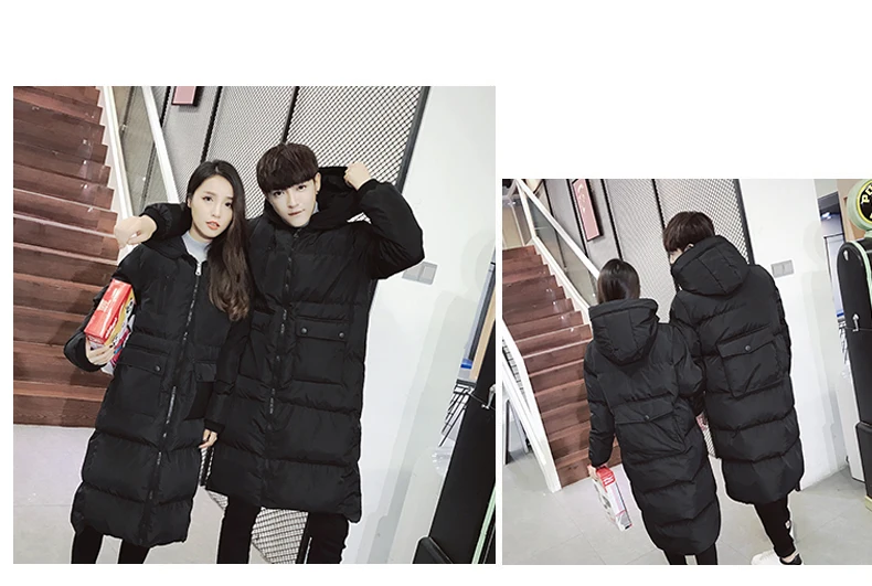 Couples Korean Slim men and women models over knee thickening long down jacket coat cotton men's cotton jacket winter Parkas