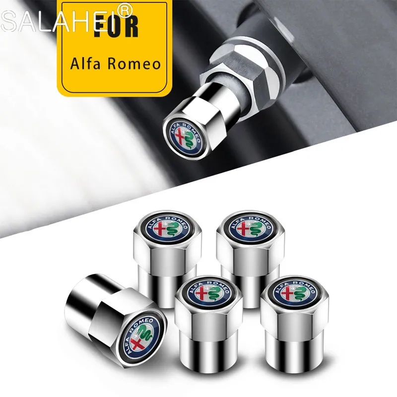 

5PCS Car Wheel Tire Valve Cap Stem Sase For Alfa Romeo 147 156 159 Giulietta Giulia Spider Mito Stelvio GT Sportiva Accessories