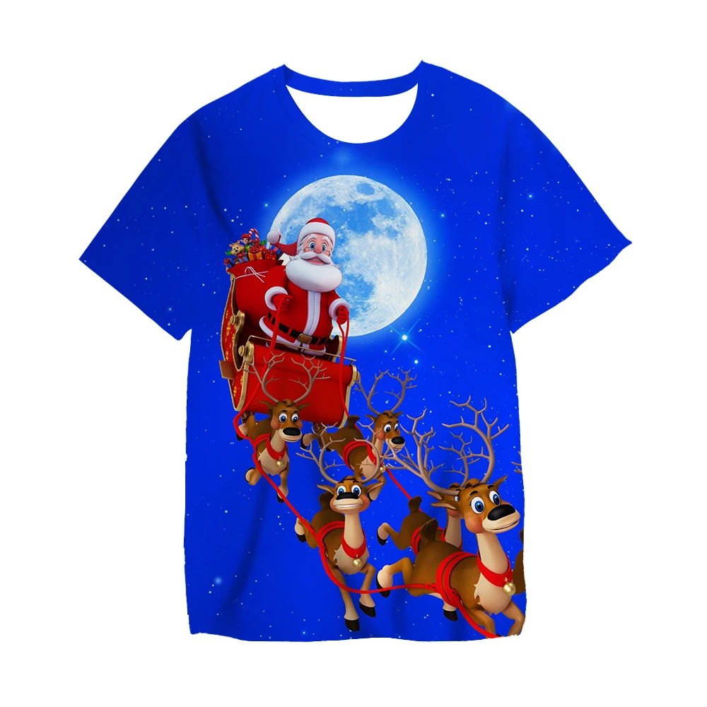 

New Christmas T-shirt Kids Santa Print Short Sleeve Top Boys and Girls T-shirts