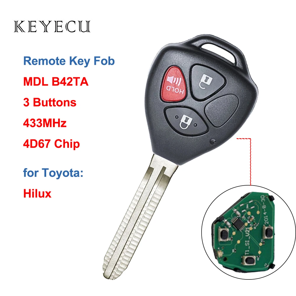Keyecu дистанционный ключ 3 кнопки 433MHz 4D67 чип для Toyota 2005 2008 Hilux (MDL B42TA)|Ключ от авто| |