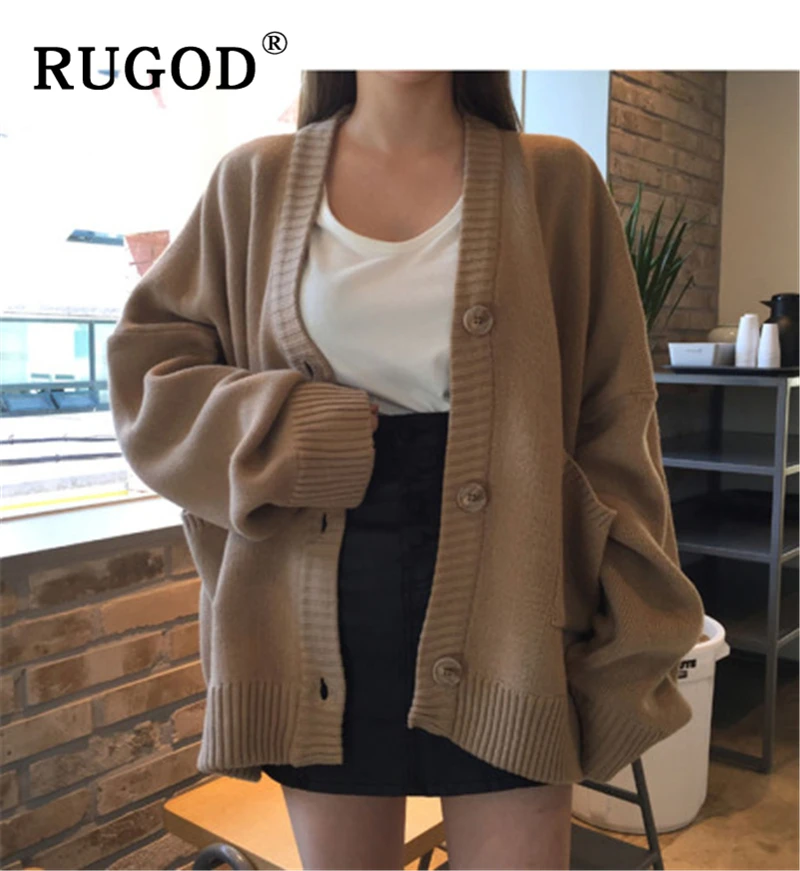 Женский вязаный кардиган RUGOD винтажный однотонный однобортный Кардиган оверсайз