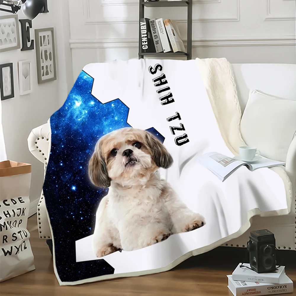 

Одеяло CLOOCL Shih Tzu для домашних животных, мягкое теплое синее одеяло с 3D принтом, покрывало для путешествий, спальни, двойное одеяло, Прямая пос...