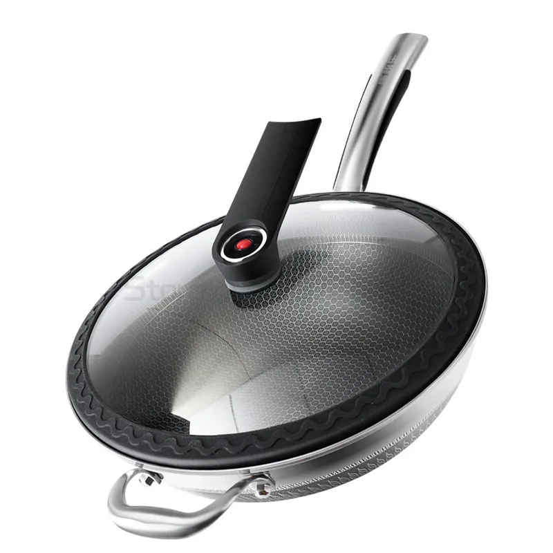

stainless steel frying pan Household non stick pot Double sided screen micro pressure cooker Uncoated non stick wok
