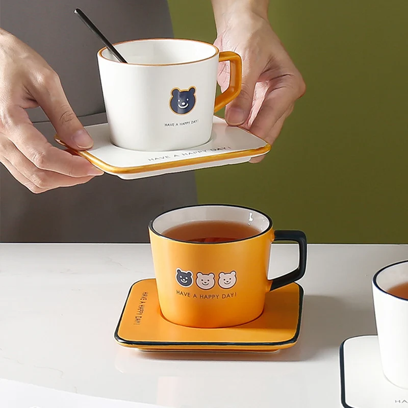 Новый милый мультяшный медведь с ложкой и блюдце в комплекте керамическая