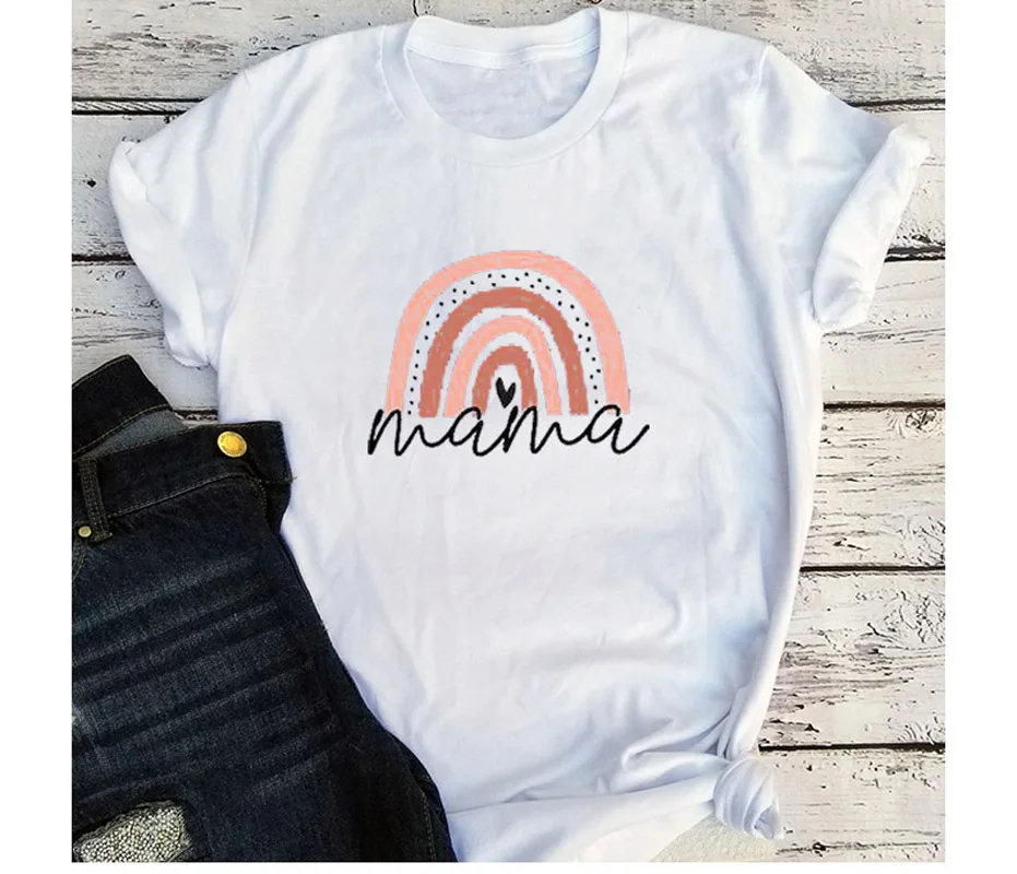 

Mama Rainbow Oversized T Shirt Cotton T-shirt Harajuku Shirt Tops for Women Short Sleeve Summer Top 2021 Woman Korean M