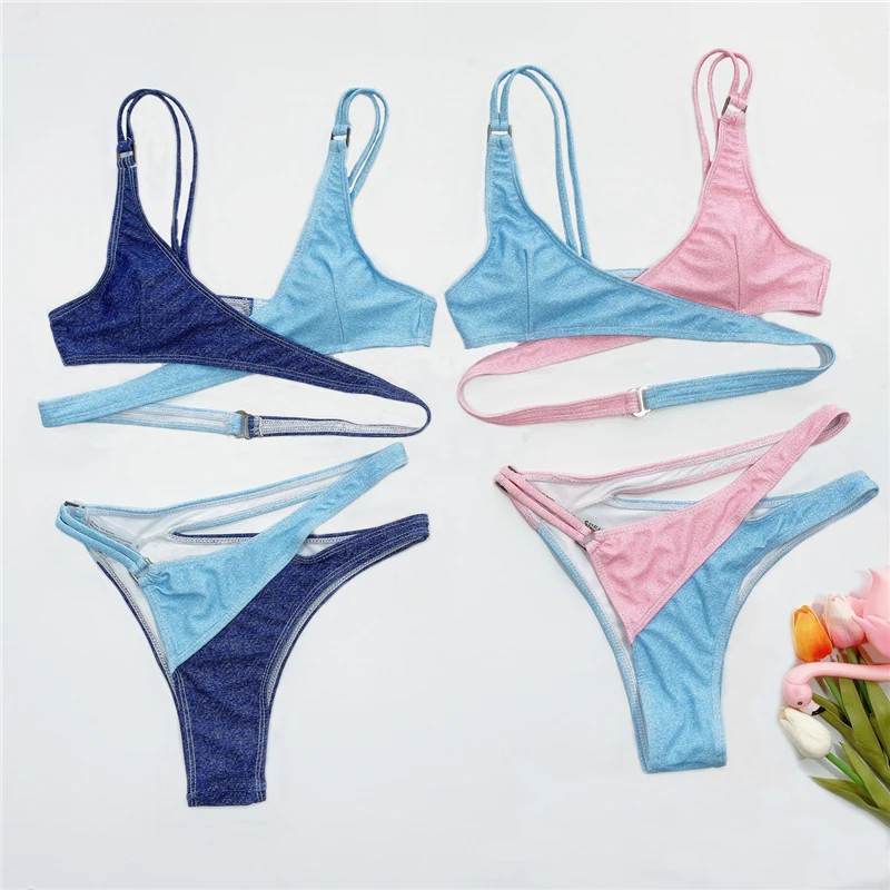 

Sexy Bandage Bikinis Set Women Swimwear 2020 Summer Fashion Stitching Two-Piece Set Swimsuit Female Push Up Bikini Bathing Suits