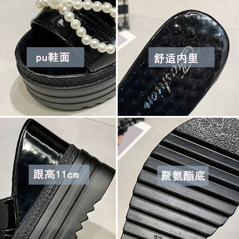 

String Bead Female Shoes Slippers Heels Summer Clogs Woman Butterfly-Knot On A Wedge Platform Luxury Slides 2021 High Beach
