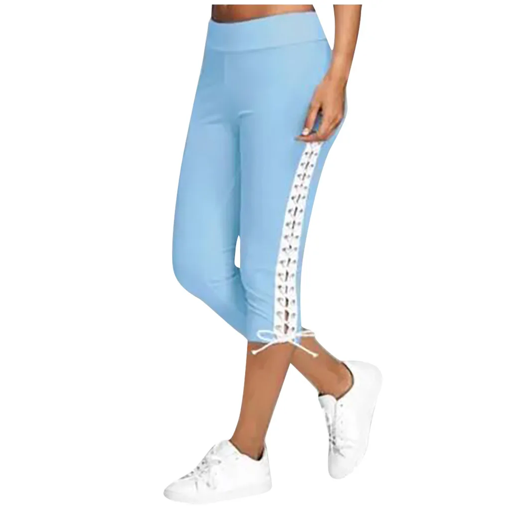 

Plus Size Pants Legging Sport Women Fitness Solid Bandage Elastic Waist Cropped Trousers Casual Sweatpants Sexy High Waist Pants