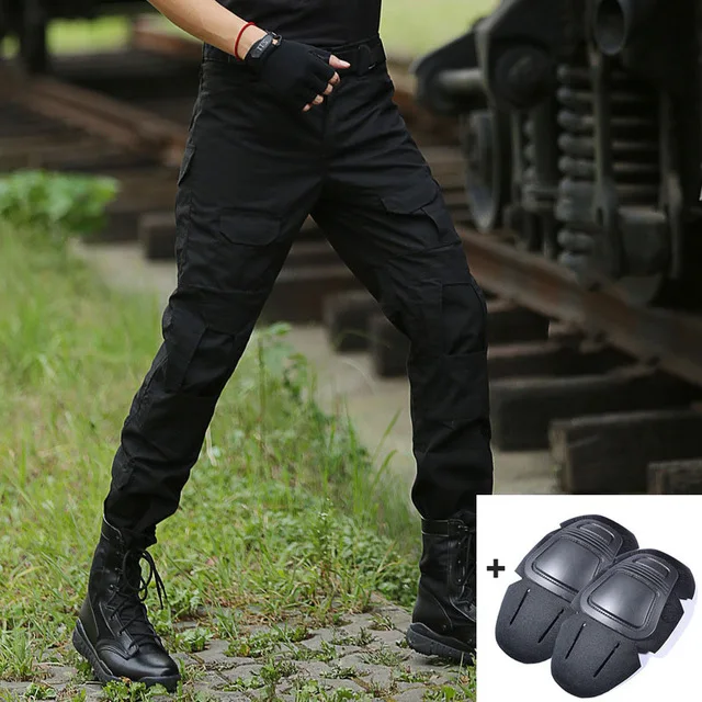 With knee pads Военные тактические брюки мужские камуфляжные Панталоны лягушка брюки карго наколенники рабочие брюки армейские охотники спецназ боевые брюки - Цвет: With knee pads