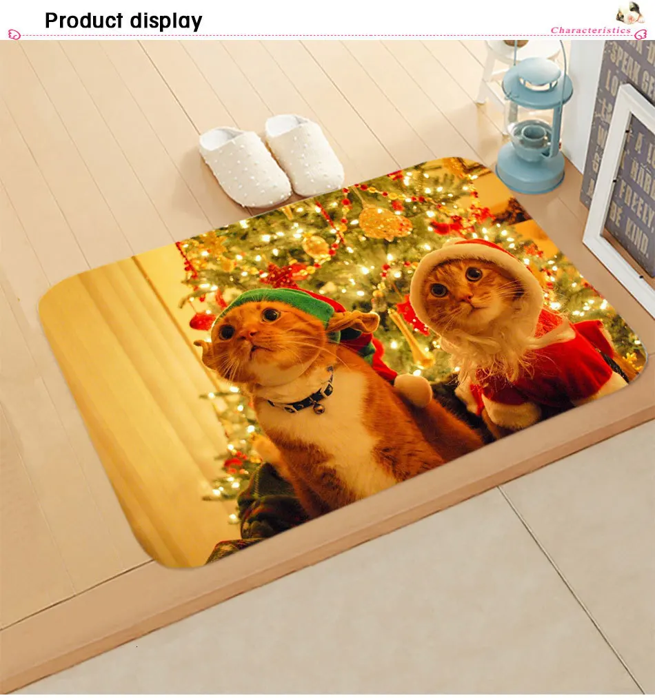 3D Рождественский коврик Kawaii Cat напечатанный ковер Противоскользящий коврик наружные коврики кухонные передние двери коврики Xmas Tapete Para Sala