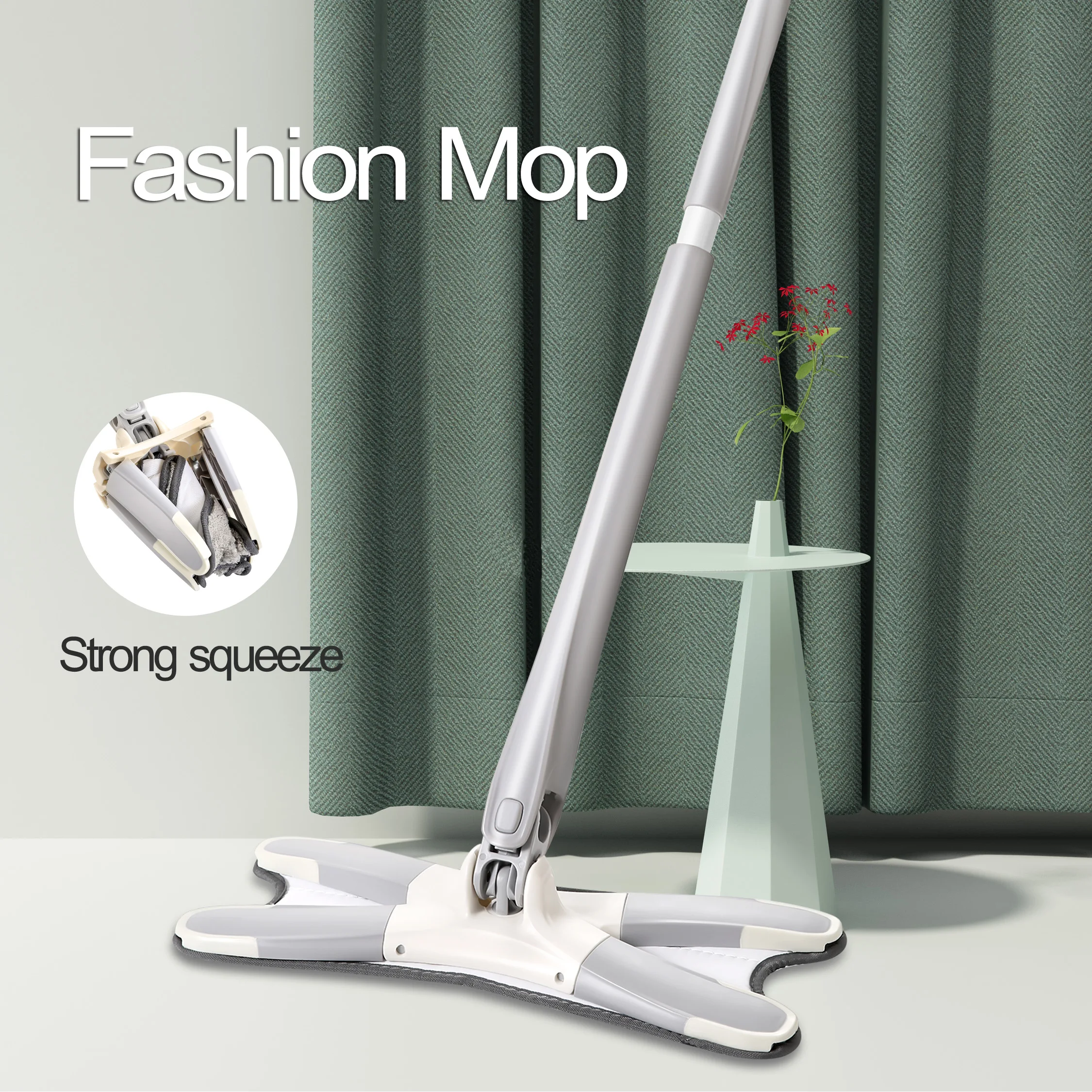 

X-type Squeeze Mop With Microfiber Replace Cloth Heads Floor Mop 360 Degree Flat Mop Hand Free Washing Household Cleaning Tools