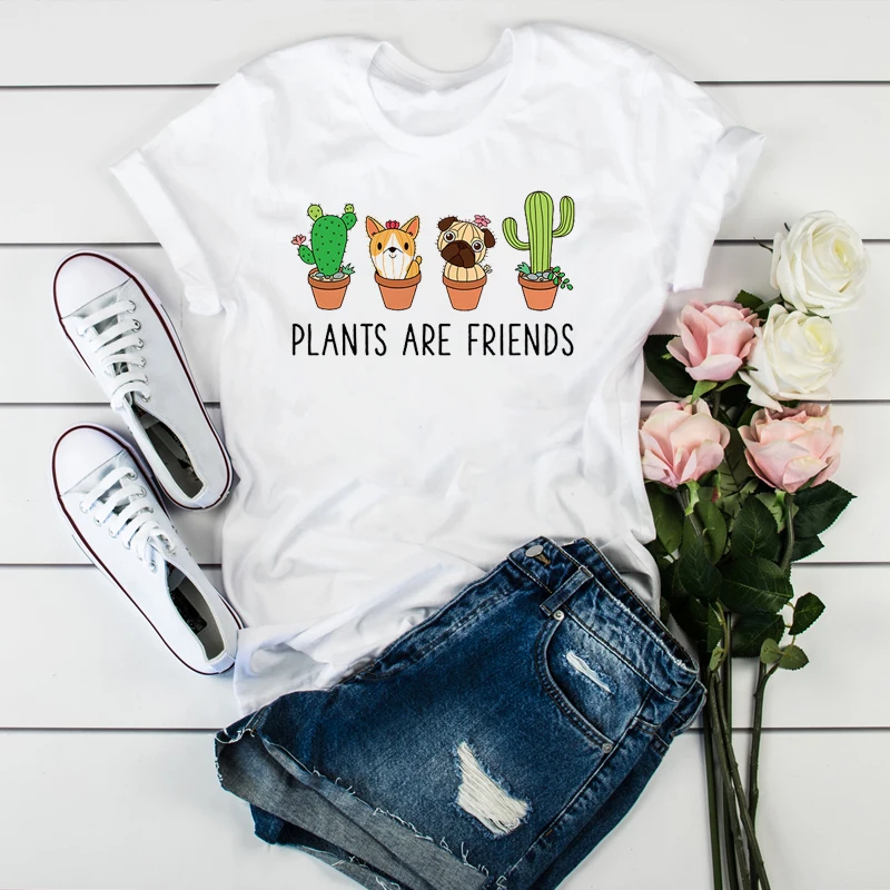 

Women Fashion Crazy Plant Lady Cactus Print Womens Female Graphic T Shirt T-Shirt Streetwear Camisas Tee Shirt Tees T-shirts