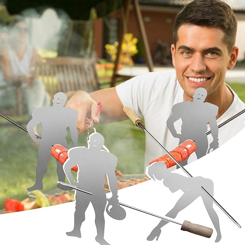 

2 PCS Steel Hot Dog/Marshmallow Roasters Hunk Man & Sexy Woman Shaped Campfire Skewer Stick Barbecue Forks For Grill