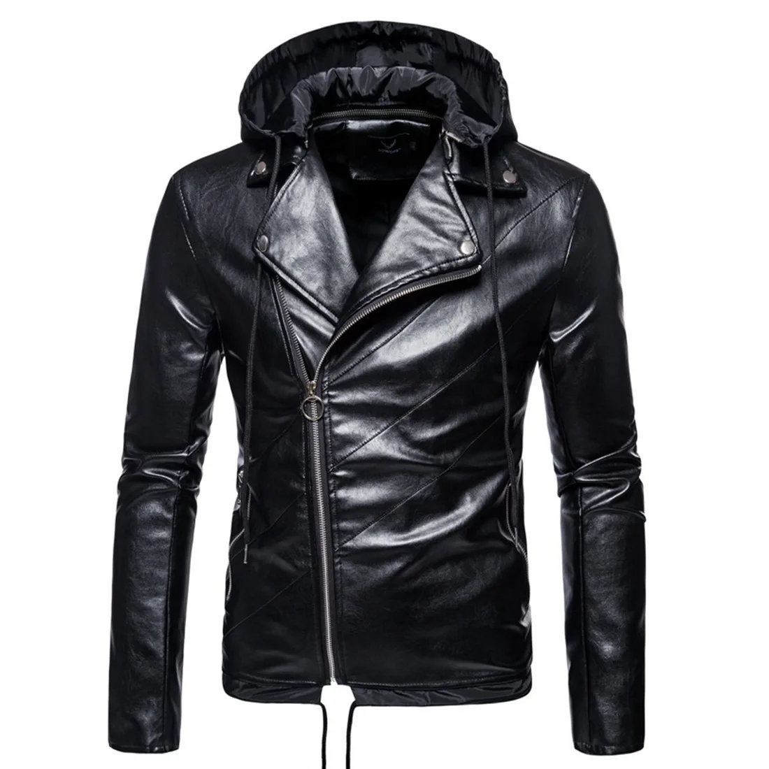 

Autumn New Plus Size Motorcycle Lether Jacket Men's Detachable Hat PU Leather Jacket