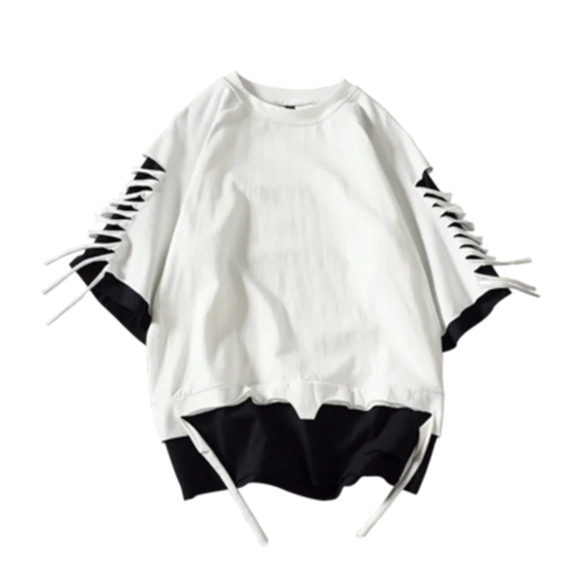 

Large Size Fake Two Pieces Broken Half-Sleeved T-Shirt Female 2020 Summer Fashion New Hip-Hop Men And Women T-Shirt Tide 013