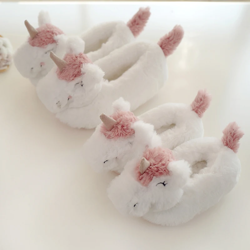 HALLUCI Unicornio/обувь на плоской подошве; женские зимние теплые домашние тапочки; милые плюшевые домашние Нескользящие Хлопковые женские туфли на плоской подошве