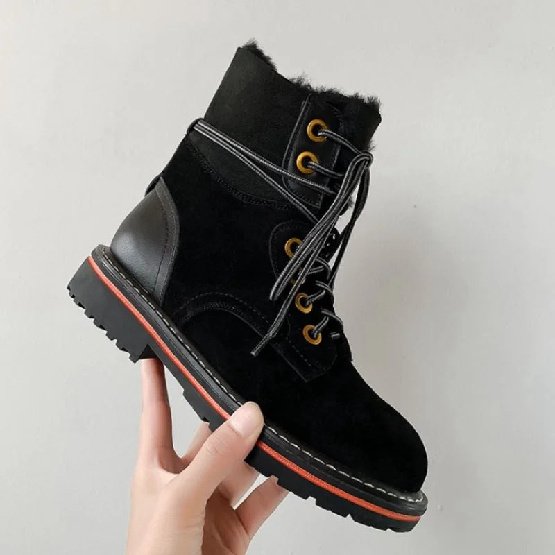 RIZABINA/женские ботильоны из натуральной кожи теплая обувь на плюшевом меху с