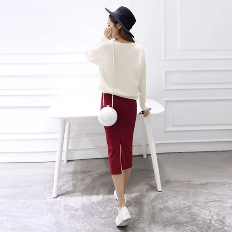 

Spring Autumn Winter Package Hip Skirt Slit Skirts Women Step Skirt Stretch Slim Thin Female Waist Skirts Long Skirts