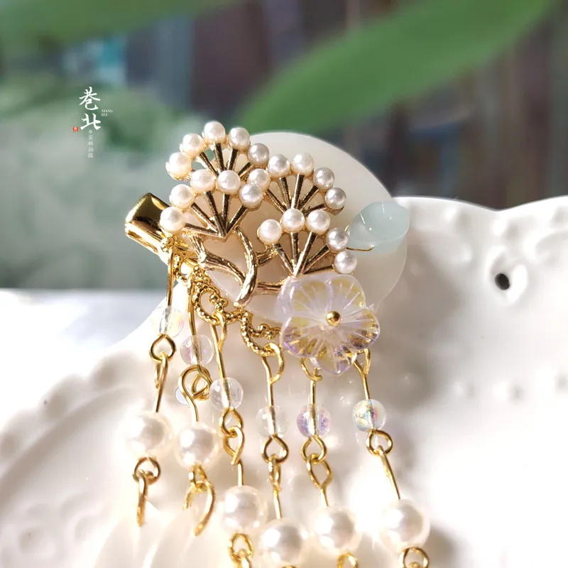 Антикварные аксессуары для волос hanfu Милая заколка для волос Seashell китайская девочка ручной работы Kanzashi Классическая кисточка Cheongsam заколка для волос